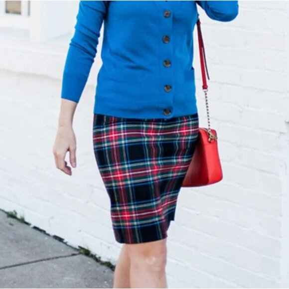 J. Crew Plaid Pencil Skirt Multi Color Women's Size 2 Hidden Back Zipper Back Ve - Picture 3 of 9